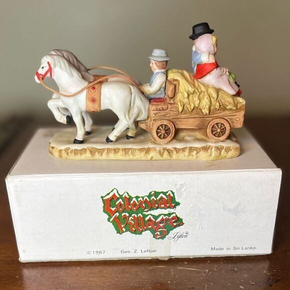 Disney Colonial Village Geo Z Lefton 1987 haywagon horse drawn carriage w/ box - Picture 6 of 9